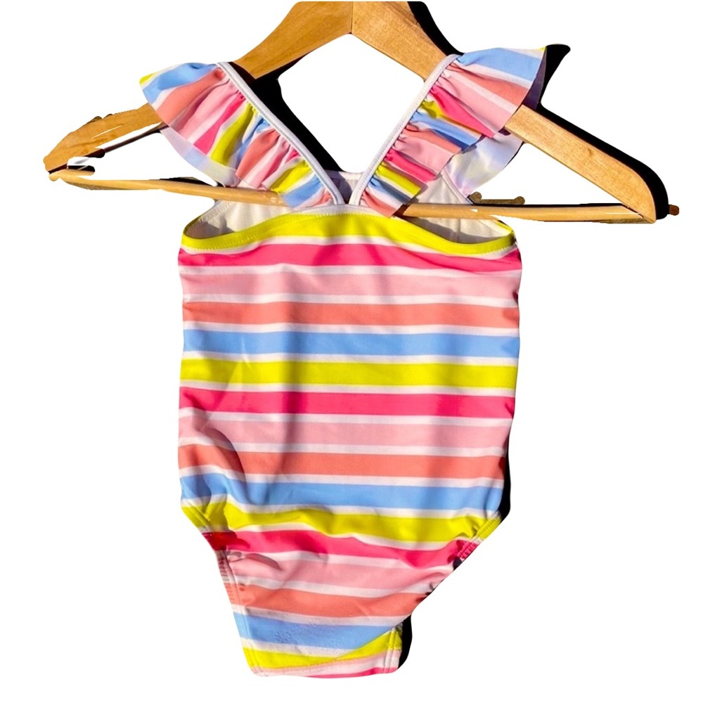 Baby Gap swimsuit 18-24m rainbow strips & Riffle straps
